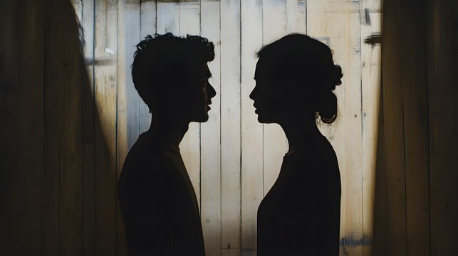 Silhouetted figures with tense body language convey a sense of conflict and unease, capturing the essence of strained relationships or challenging situations