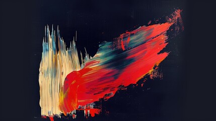 Abstract painting with vibrant red and blue strokes against a dark background.