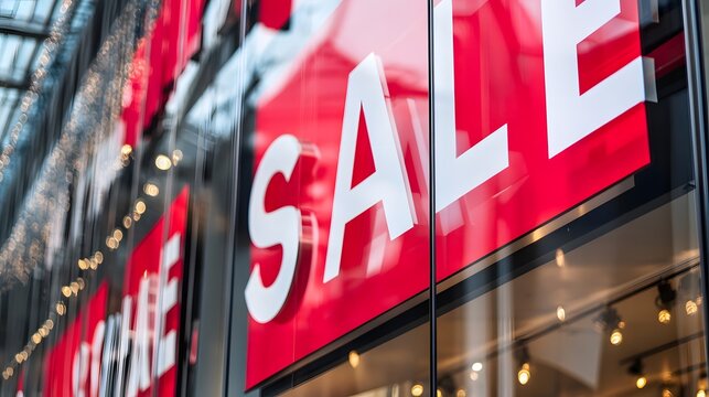 Clearance sale signs displayed prominently in store windows, attracting shoppers with enticing discounts and promotions, reflecting the excitement and urgency of retail bargains
