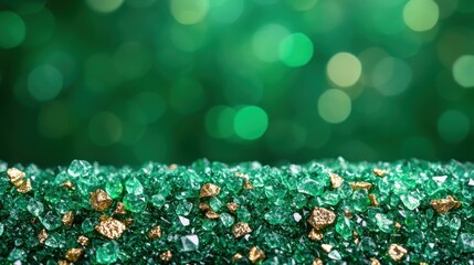 Emerald green and gold glitter texture.
