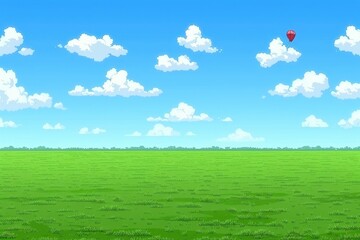 Fototapeta premium Hot air balloon soars over lush green field on a clear day stunning landscape photography peaceful outdoor setting