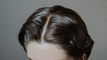 Fototapeta premium Elegant vintage hairstyle close-up on smooth shiny hair strands