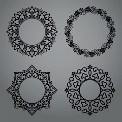 Set of decorative frames Elegant vector element for design in Eastern style, place for text. Floral black and gray borders. Lace illustration for invitations and greeting cards