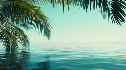 Tranquil Tropical Scene with Gentle Waves and Palm Leaves