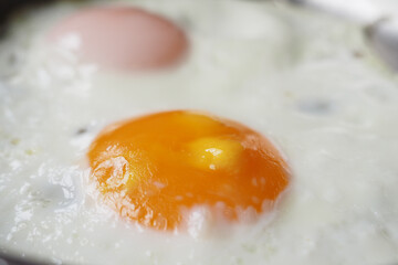 A CloseUp View of Fried Eggs Cooking in a Pan, Perfect for Breakfast