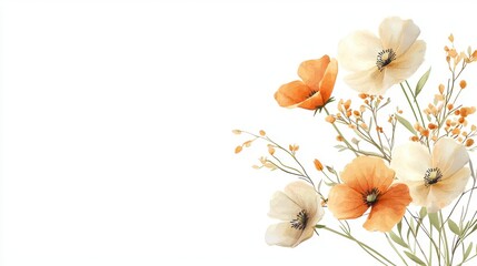 Vibrant orange and beige floral studio illustration close-up