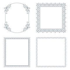 Set of decorative frames Elegant vector element for design in Eastern style, place for text. Floral gray and white borders. Lace illustration for invitations and greeting cards