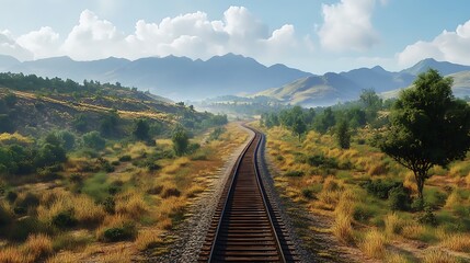 Fototapeta premium A long iron track winding through picturesque terrain embodying the spirit of scenic exploration 