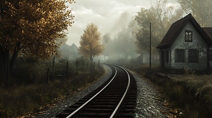 A peaceful scene of vintage tracks surrounded by rural charm representing the quiet elegance of old-world transport 