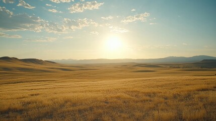 Fototapeta premium Serene Sunrise Over Golden Fields in Scenic Nature Landscape