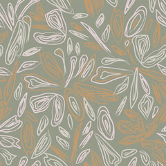 Neutral Colour Abstract Line Floral Seamless Pattern Design