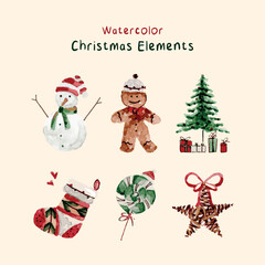 set of christmas elements