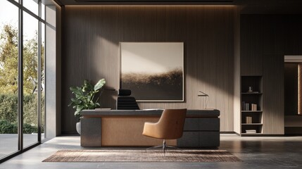 Obraz premium Modern Executive Office Design: Sunlight Illuminates a Luxurious Workspace