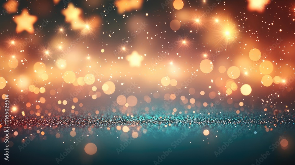 Poster Starry abstract background idea. A vibrant background with sparkling bokeh and star patterns for design projects.