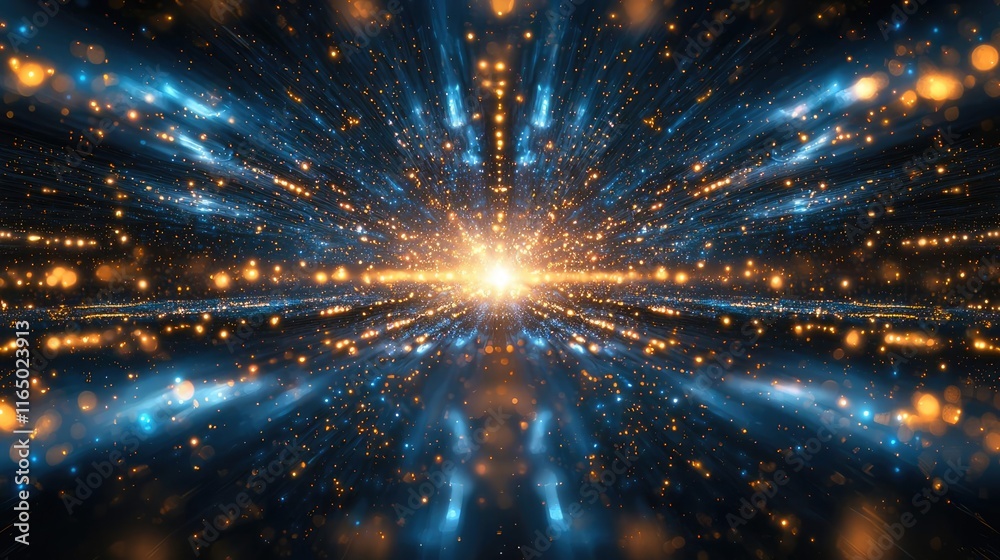 Poster Starry abstract background idea. Abstract explosion of light and energy, representing speed and innovation in technology.