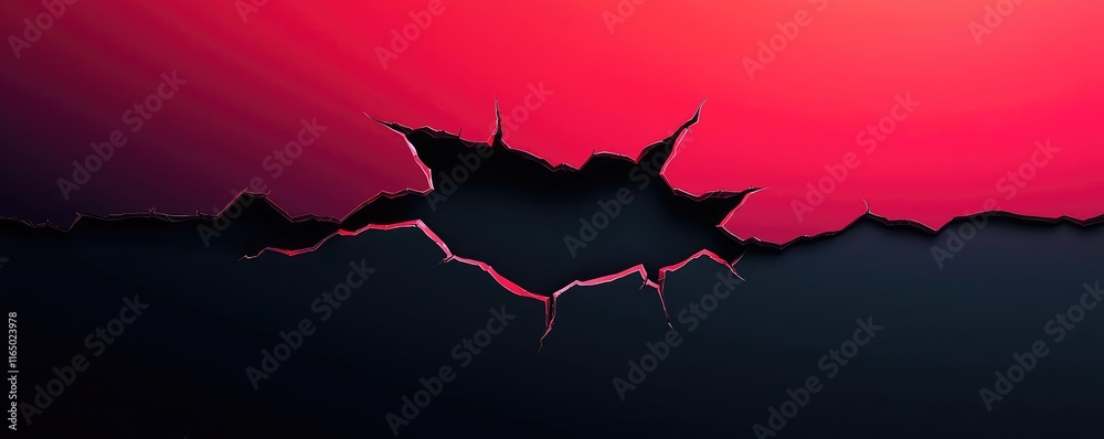 Poster Torn abstract background concept. A striking abstract design featuring a crack against a vibrant red background.