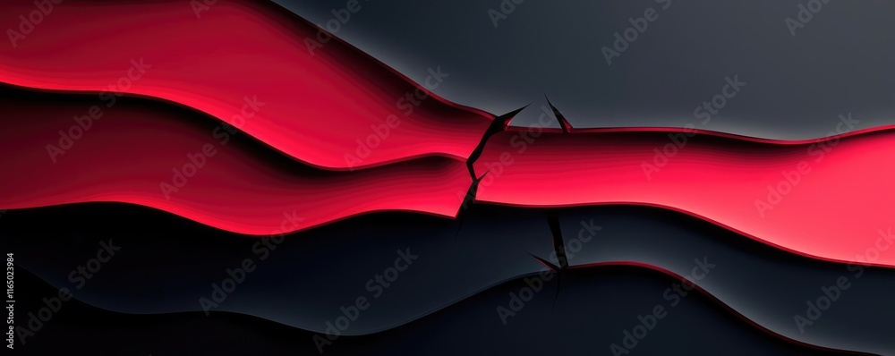 Poster Torn abstract background concept. Abstract design featuring bold red and dark curves, creating a dynamic visual contrast.