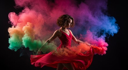 Elegant dance in colorful smoke: a mesmerizing fusion of motion and vibrant colors