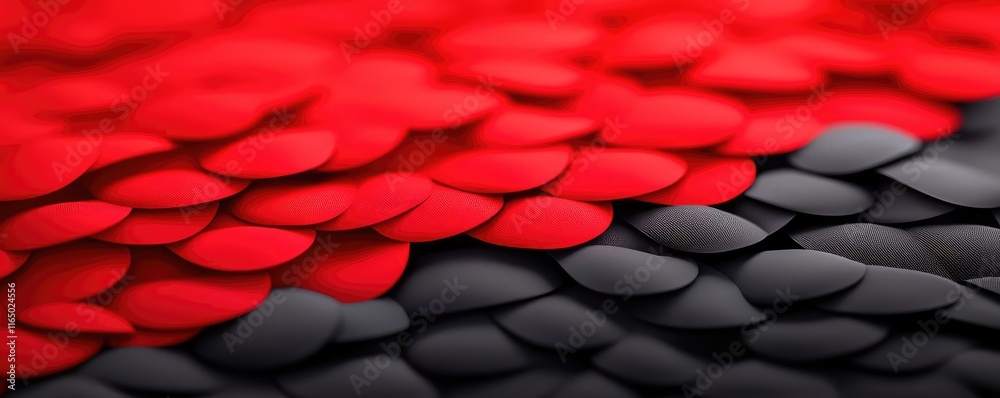 Poster Noise abstract background idea. Vibrant close-up of red and black scales creating a striking pattern.