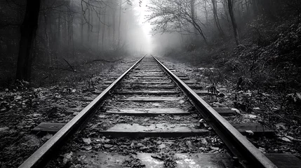 Selbstklebende Fototapeten An abandoned railway track disappearing into the distance symbolizing solitude and directionless travel  © thongsook