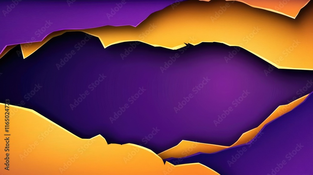 Poster torn abstract background concept. vibrant abstract design featuring purple and orange layered shapes