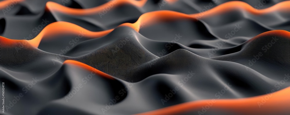 Poster Noise abstract background idea. Abstract landscape with flowing patterns, rich textures and vibrant orange highlights.
