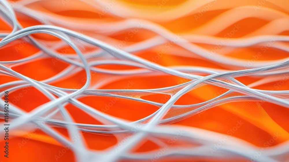 Poster Noise abstract background idea. Abstract image of white lines flowing over an orange background, creating depth and texture.