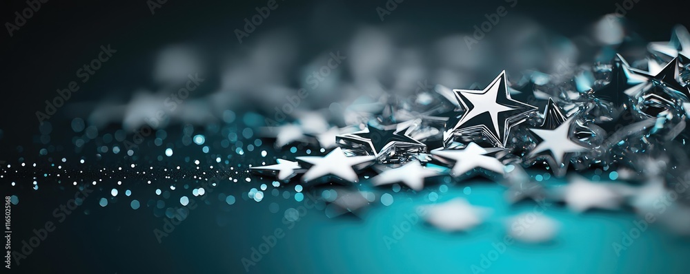 Poster Starry abstract background idea. Close-up of shiny stars creating a magical and enchanting atmosphere on a dark background.