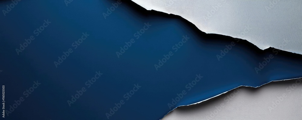 Poster Torn abstract background concept. Abstract layers of blue and white paper create a visually striking, textured background.