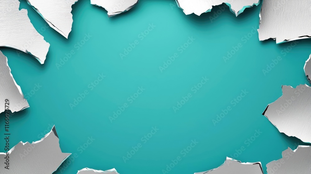 Poster torn abstract background concept. torn paper effect revealing a bright turquoise background for crea