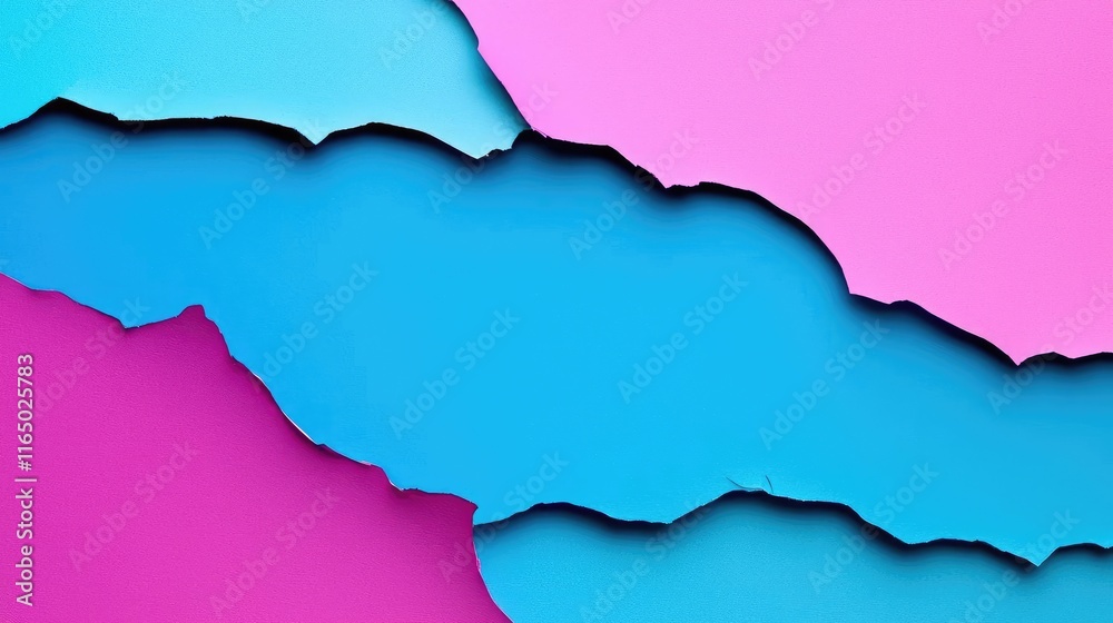 Aufkleber torn abstract background concept. a vibrant abstract paper cut design featuring pink and blue colors