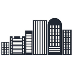 Modern City Skyline Silhouette Isolated on White Background. 