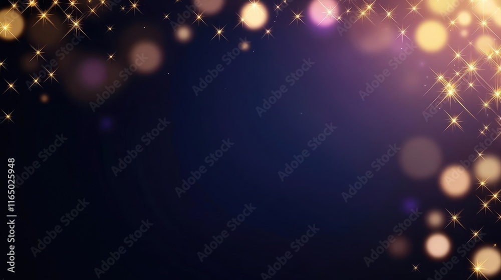 Poster Starry abstract background idea. A beautiful abstract background with golden bokeh lights and sparkling effects.