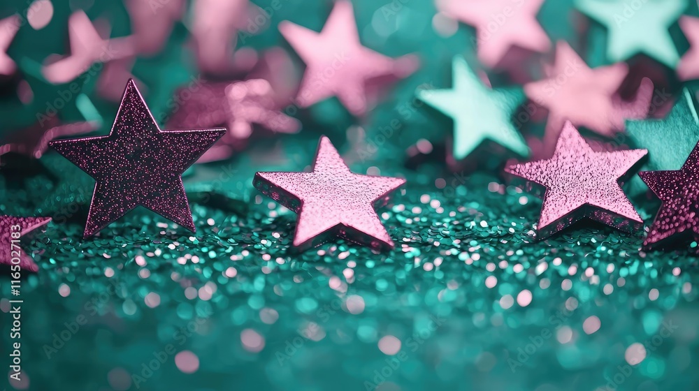 Poster starry abstract background idea. colorful stars with glitters create a magical atmosphere for festiv