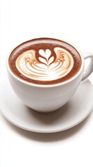 A Delectable Latte Art Creation in a Pristine White Cup, Exquisitely Captured in a Stunning Still Life. Perfect for Coffee Lovers and Cafe Enthusiasts.