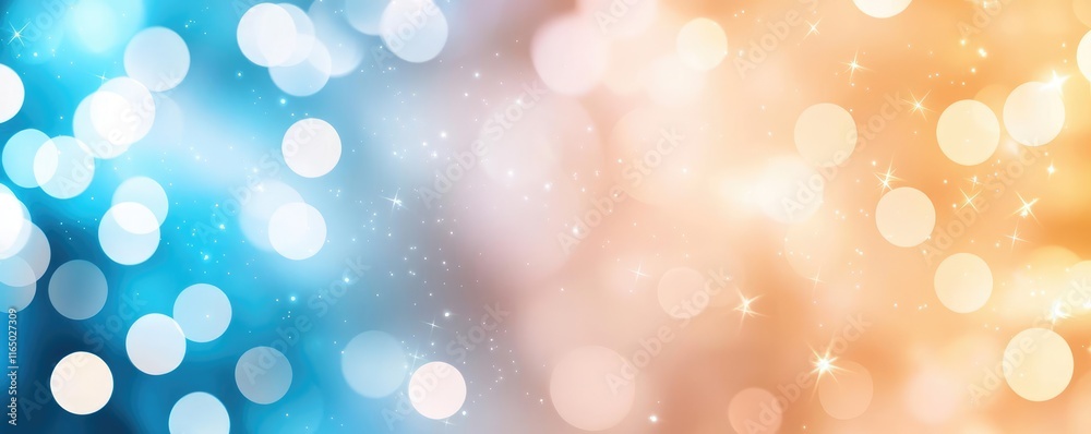 Poster Starry abstract background idea. Colorful bokeh background showcasing blue and orange hues with soft glowing lights.