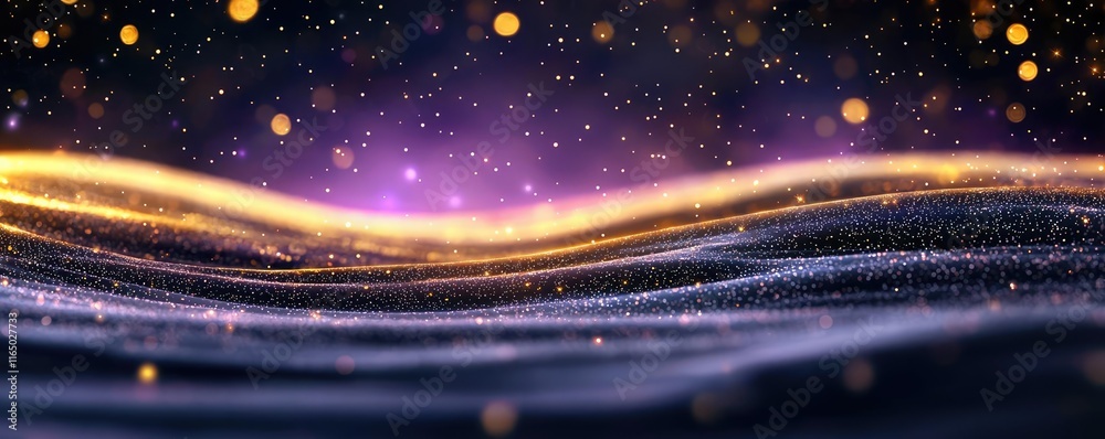 Poster Starry abstract background idea. Abstract waves with shimmering lights create a stunning visual effect.