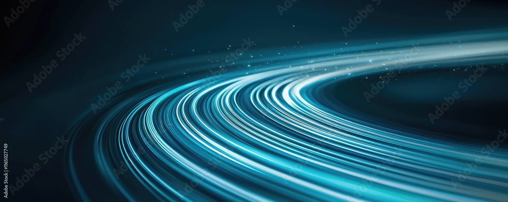 Poster Starry abstract background idea. Futuristic abstract light trails in blue, representing speed and innovation.