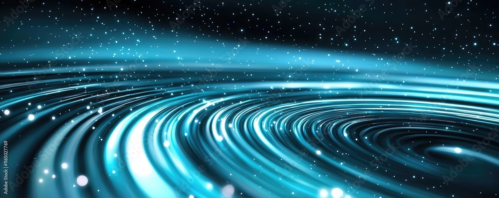 Poster Starry abstract background idea. Futuristic abstract background with flowing light waves and sparkling particles.