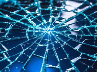Obraz premium a broken glass surface with a large central impact point.