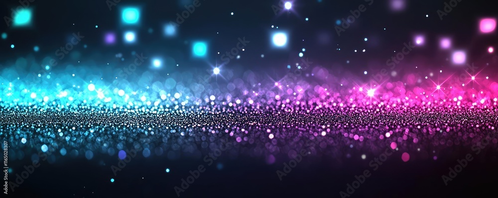 Aufkleber Starry abstract background idea. Vibrant abstract digital background with sparkling particles in blue and pink shades.