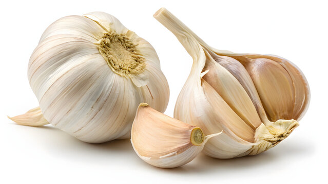 Fresh garlic bulbs on white background isolated