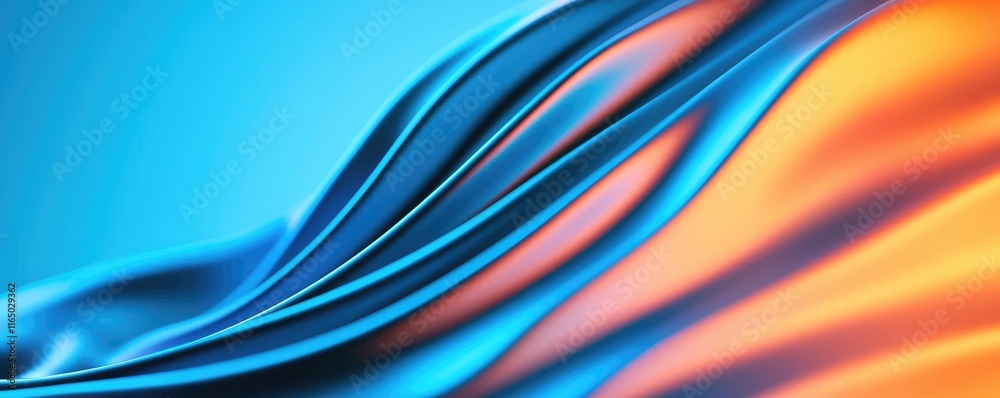 Poster Noise abstract background idea. Vibrant flowing fabric in blue and orange tones, creating a dynamic and artistic wave effect.