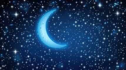 A deep navy-blue gradient background with twinkling stars and a soft glowing crescent moon for a serene New Year theme.