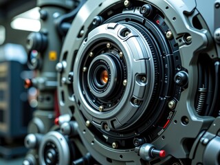 Futuristic Machine Close up Industrial Technology Mechanical Engineering Complex Gear System