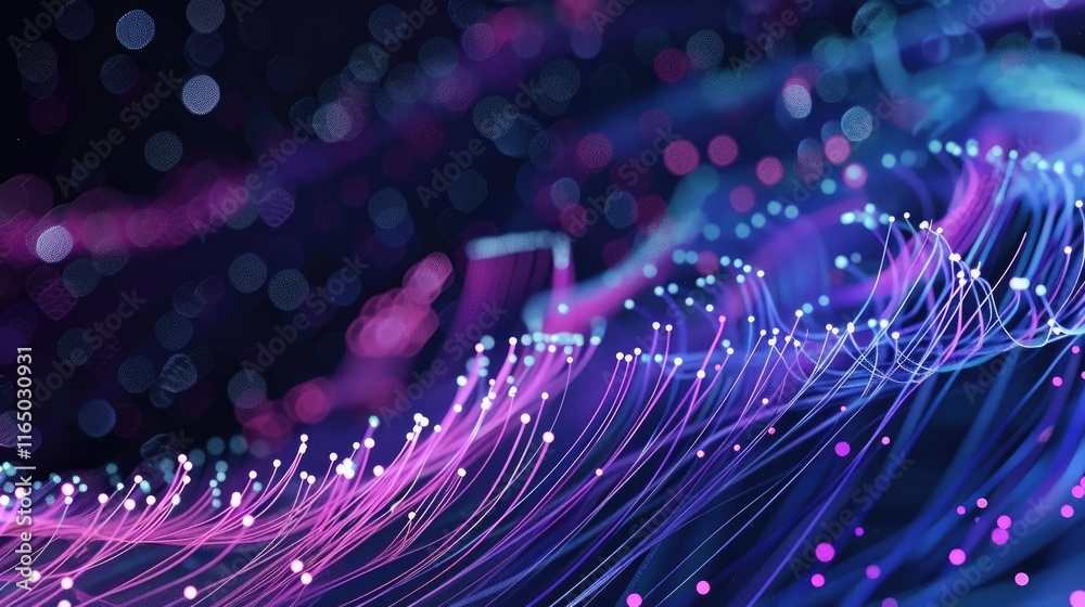 Wall mural abstract visualization of flowing lines and particles in vibrant colors.
