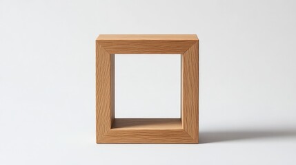 A minimalist wooden frame placed on a seamless gray background with soft lighting, offering clean and professional copy space.