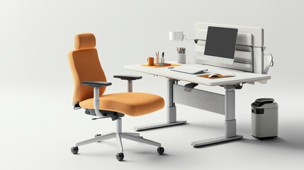 Fototapeta premium Ergonomic home office furniture, a setup with an adjustable desk, supportive chair, and posture-friendly accessories