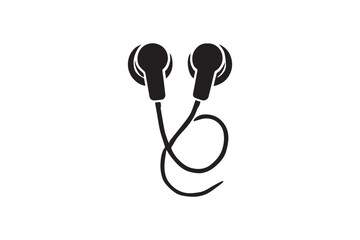 simple and unobtrusive earphone vector silhouette illustration isolated in white background
