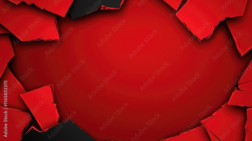 Poster Torn abstract background concept. Vibrant red background with torn paper edges, suitable for creative designs and presentations.